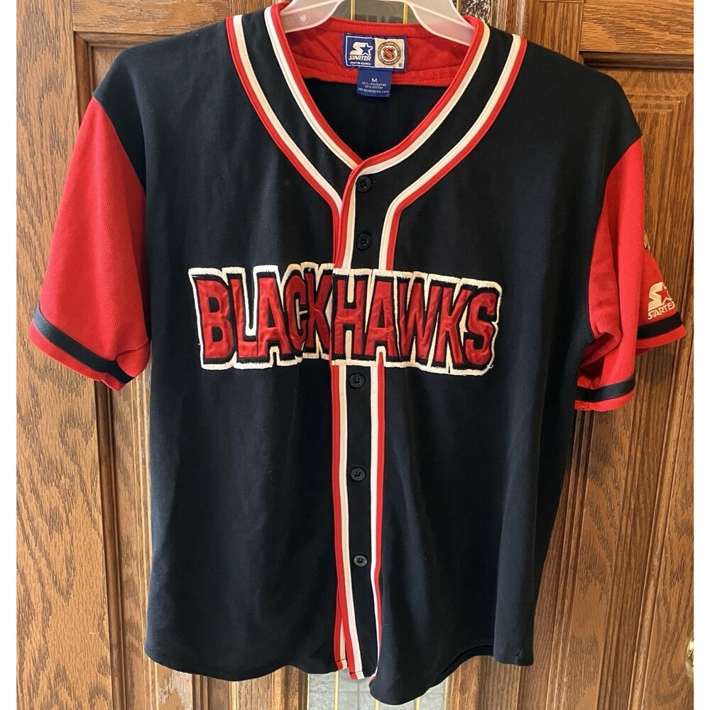 Rare Vintage Women's NHL Chicago‎ Blackhawk's Hockey Knit Baseball Shirt Size M
